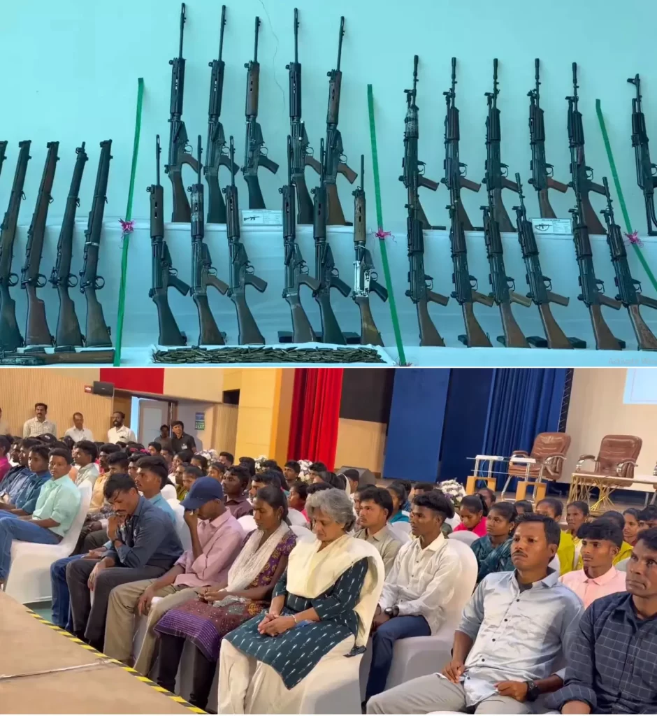 तेलंगाना में हथियार सहित 124 नक्सलियों ने किया सरेंडर, नक्सल संगठन के कई अहम सदस्य भी है शामिल