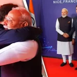 फ्रांस में राष्ट्रपति मैक्रों से मिले प्रधानमंत्री नरेंद्र मोदी, फ्रांसीसी राष्ट्रपति ने गले मिलकर स्वागत किया