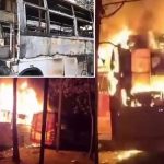 रायपुर के भाठागांव बस स्टैंड में खड़ी बस में लगी आग