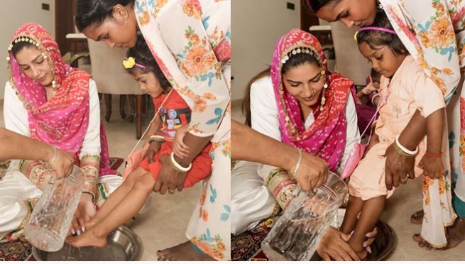 अष्टमी पर सपना चौधरी ने किया कन्या पूजन, बच्चियों के पैर धोकर खिलाया भोजन; माता रानी से की खास प्रार्थना